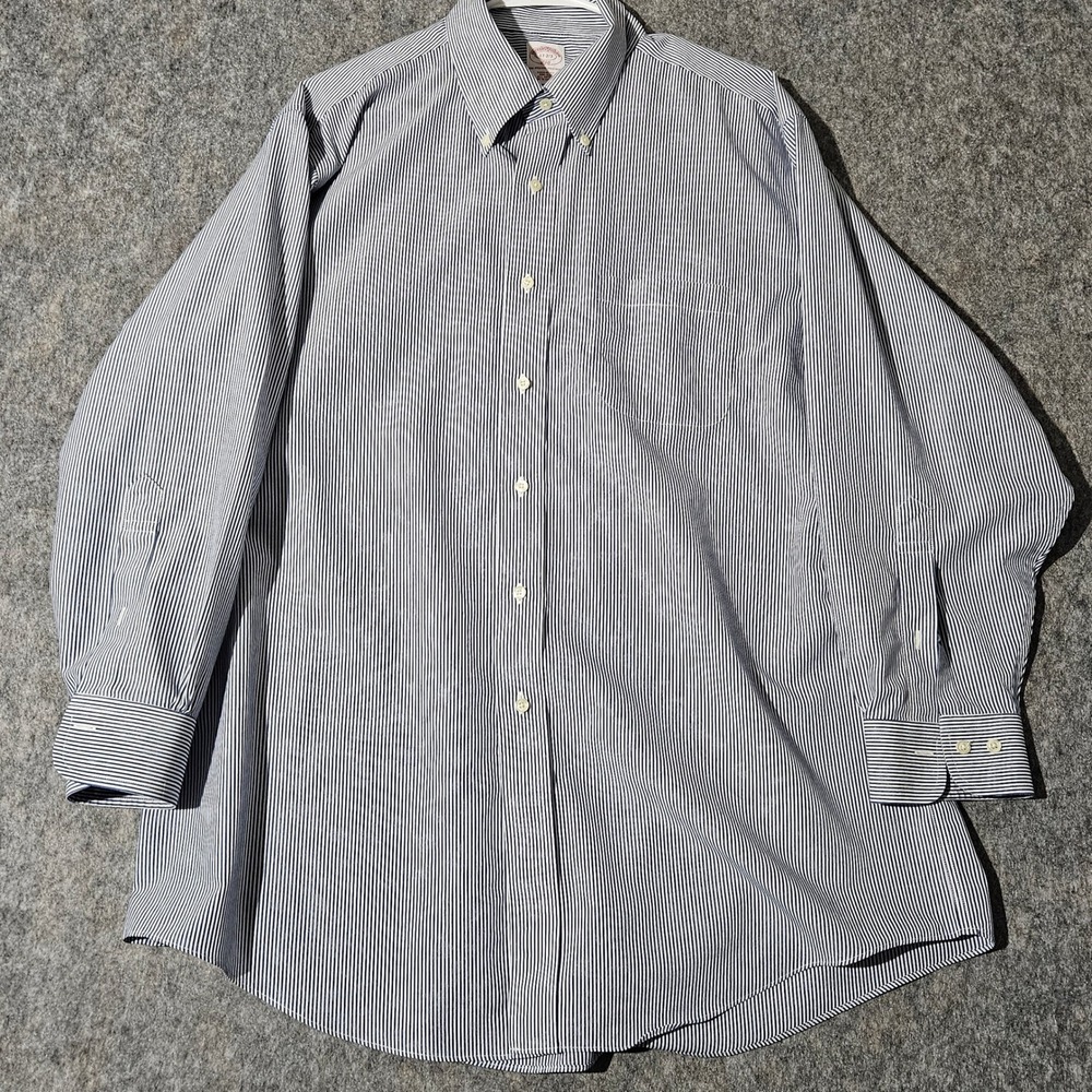 Brooks Brothers 346 Mens 17 2/3 Blue Stripe Button Down Non Iron Dress Shirt